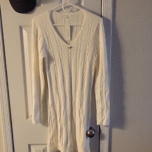 Elegant Cream Cable Knit Midi Dress